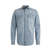 PME Legend Denim Cargo Skjorta med Badges Blue, Herr