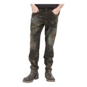 Diesel Coated Jacquard Denim Distressed Jeans Black, Herr