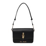 Love Moschino Svart Läder Axelväska med Guld Detaljer Black, Dam