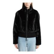 Emporio Armani EA7 Faux Fur Dragkedja Kappa Enfärgad Logo Black, Dam