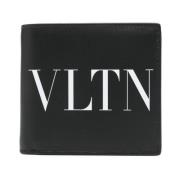 Valentino Garavani Svart Läder Bi-Fold Plånbok Logo Print Black, Herr