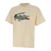 Lacoste Abstrakt Logotyp Bomull T-shirt Elfenben White, Herr