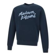 Maison Kitsuné Handwriting Sweatshirt Blå Crew Neck Blue, Herr