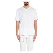 Eleventy Piping V-Neck Tee i Bianco White, Herr