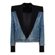 Balmain Beskuren denim- och korn de poudre-jacka Black, Herr