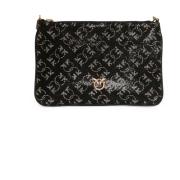 Pinko Monogram Strass Clutch Väska Black, Dam