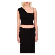 Pinko Asymmetrisk Crepe Top i Z99 Black, Dam