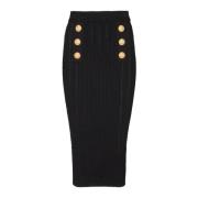 Balmain Midi Stickad Kjol med Knappar Black, Dam