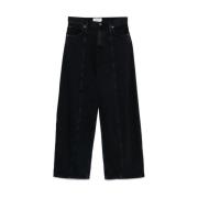 Agolde Hög Midja Bred Ben Denim Byxor Black, Dam