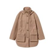 Twinset Rynkad Ull Parkas Beige, Dam