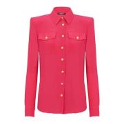 Balmain Crepe skjorta med gyllene knappar Pink, Dam