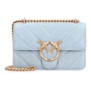 PINKO Quiltad läder mini crossbody-väska med Love Birds spänne Blue, D...