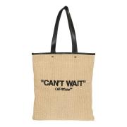 Off White Vit Shopper Väska Elegant Statement Beige, Dam