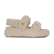 Tory Burch Shearling Sport Sandaler i Beige Beige, Dam