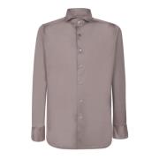 Canali Taupe Jersey Långärmad Skjorta Beige, Herr