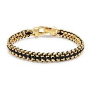 Nialaya Men's Black Woven 8mm Box Chain Bracelet in Gold Yellow, Herr