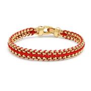 Nialaya Men's Red Woven 8mm Box Chain Bracelet in Gold Yellow, Herr