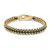 Nialaya Men's Green Woven 8mm Box Chain Bracelet in Gold Yellow, Herr