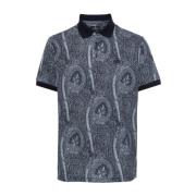 Etro Navy Blue Paisley Print Polo Shirt Blue, Herr