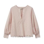 MOS Mosh Blus med Anglaise Slips och Puffärmar Pink, Dam