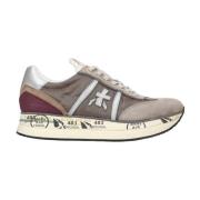 Premiata Mocka och tyg Sneakers i Tortora Gray, Dam