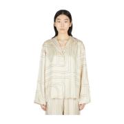 TotêMe Silke Monogram Pyjama Skjorta Beige, Dam