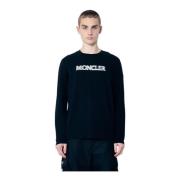 Moncler Bomull Jersey Logo Print Långärmad T-shirt Black, Herr