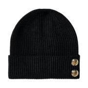 Gaëlle Paris Svart Beanie Mössa med Guld Knappar Black, Dam