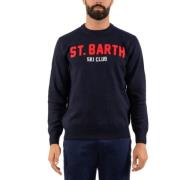 MC2 Saint Barth Grön Crewneck Tröja med Brodyr Blue, Herr