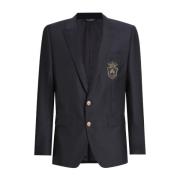 Dolce & Gabbana Midnatt Blå Logo Patch Blazer Black, Herr