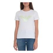 Emporio Armani Logo Print Stretch Bomull T-shirt White, Dam