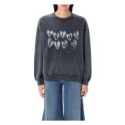 Anine Bing Hjärttryck Crew Neck Sweatshirt Black, Dam