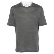 Brunello Cucinelli Lagerkant T-shirt i Mörkgrå och Vit Gray, Herr