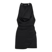 Andamane Satin Halter Neck Mini Dress Black, Dam