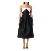 Self Portrait Contrast Bow Taffeta Midi Dress Black, Dam