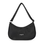 Lancaster Basic Vita Dragkedja Crossbody Väska Black, Dam