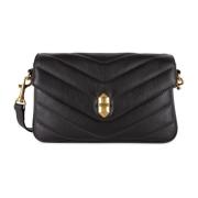 Lancaster Vadderad Flap Crossbody Väska med Metallspänne Black, Dam