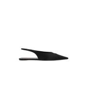 Saint Laurent Babylone Satin Slingback Flats Black, Dam