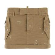 Dsquared2 Khaki Canvas Mini Kjol Green, Dam