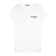 Balmain T-shirt med flocked Paris-logotyp White, Dam