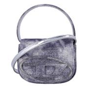 Diesel Crossbodyväska i glittertyg med D metallplakett Blue, Dam