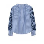 Gustav Broderad Blus med Smock Manschetter Blue, Dam