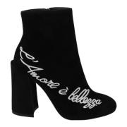 Dolce & Gabbana Broderade Lammwildleder Ankelboots Black, Dam