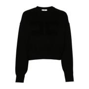 Elisabetta Franchi Broderad Cropped Sweatshirt Black, Dam