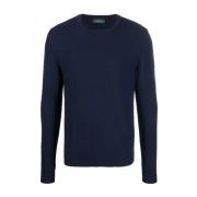 Zanone Blåa Sweaters i Honungskaka Stickning Blue, Herr