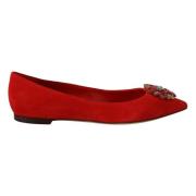 Dolce & Gabbana Röda Mocka Kristall Loafers Flats Skor Red, Dam