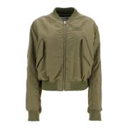 MM6 Maison Margiela Nylon Bomberjacka med Logobroderi Green, Dam