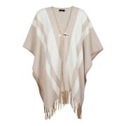 Fay Kamelullsblandning Fransad Poncho Beige, Dam