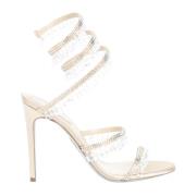 René Caovilla Beige Satin Kronljus Sandal Beige, Dam