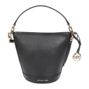 Michael Kors Svart Hammrad Läder Bucket Bag med Metalllogotyp Charm Bl...